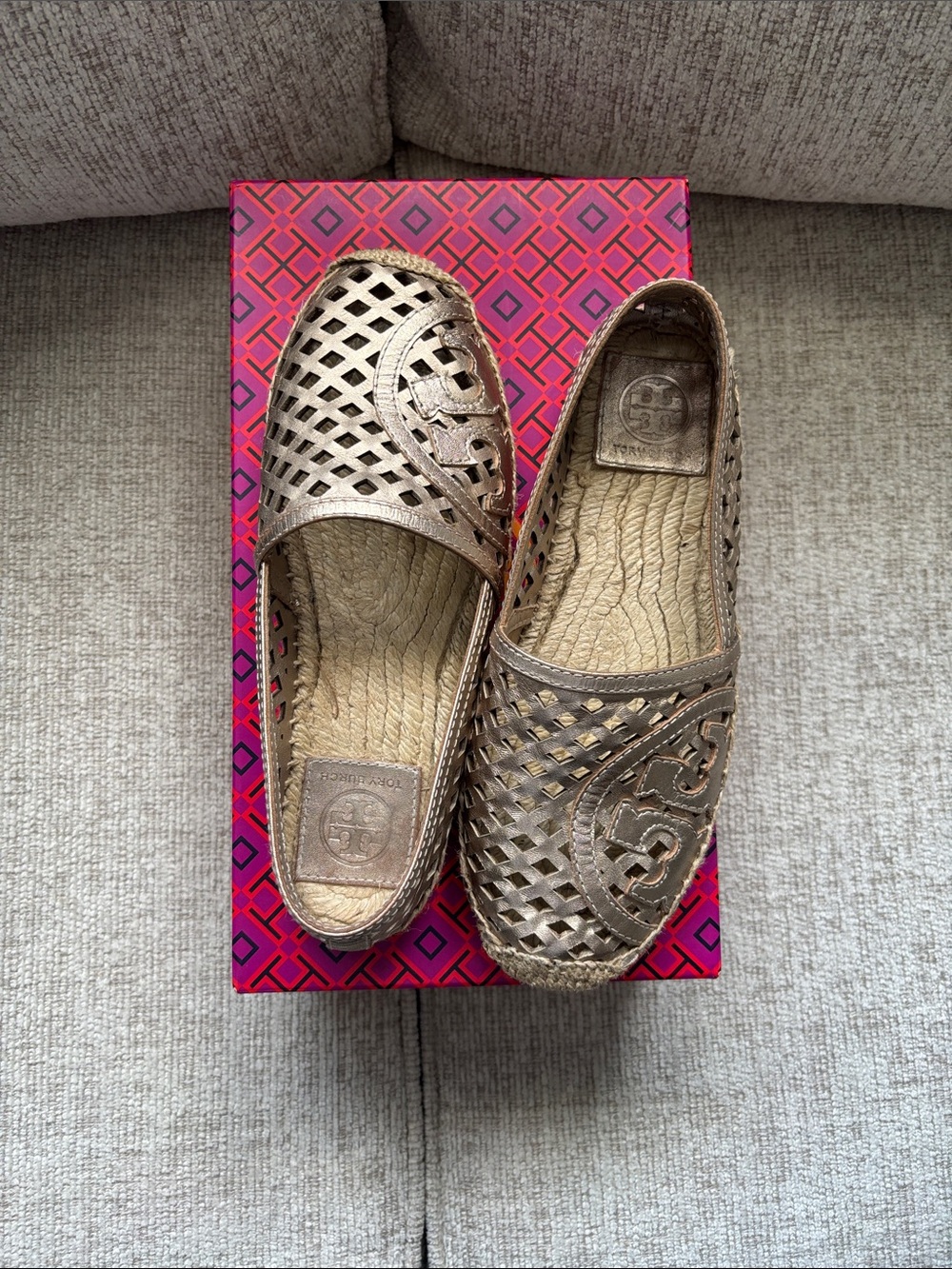 Tory Burch Metallic Gold Woven Espadrille Flats